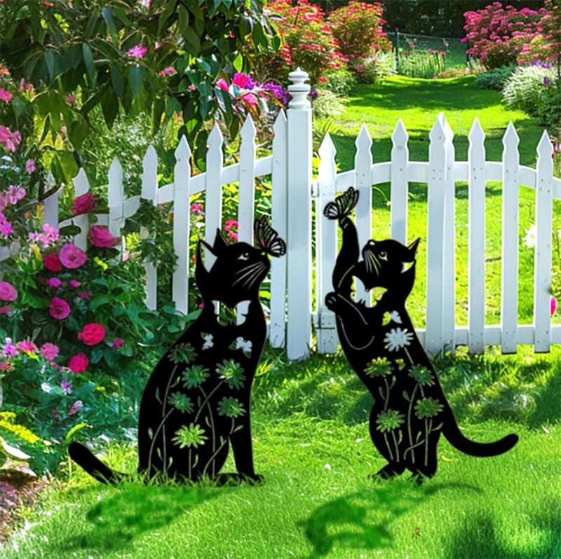 Doesen Cat Garden Decor for Outside,17” Metal Cat Decorative Garden Stakes, Gifts for Women/Men/Cats Lovers Gifts, Black Cats Silhouette Outdoor Decor, Rust Proof/Weather Resistant Kitty Yard Art - Image 3